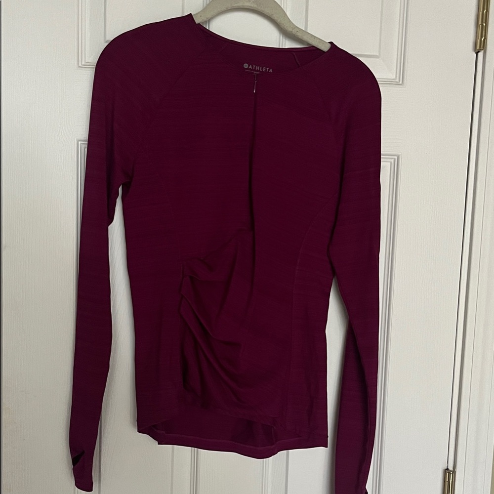 Pacifica  Athleta Long Sleeve Ruched Front Top - Plum Berry